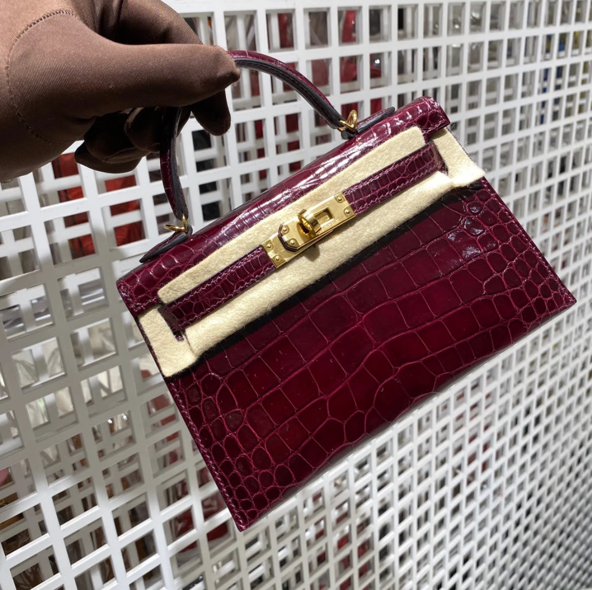 Kelly mini Bordeaux red crocodile leather Custom