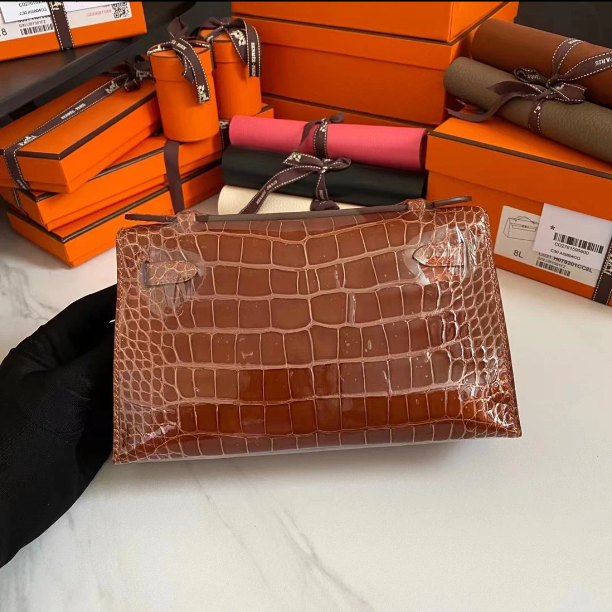 Kelly Mini 20 Honey Brown crocodile leather custom