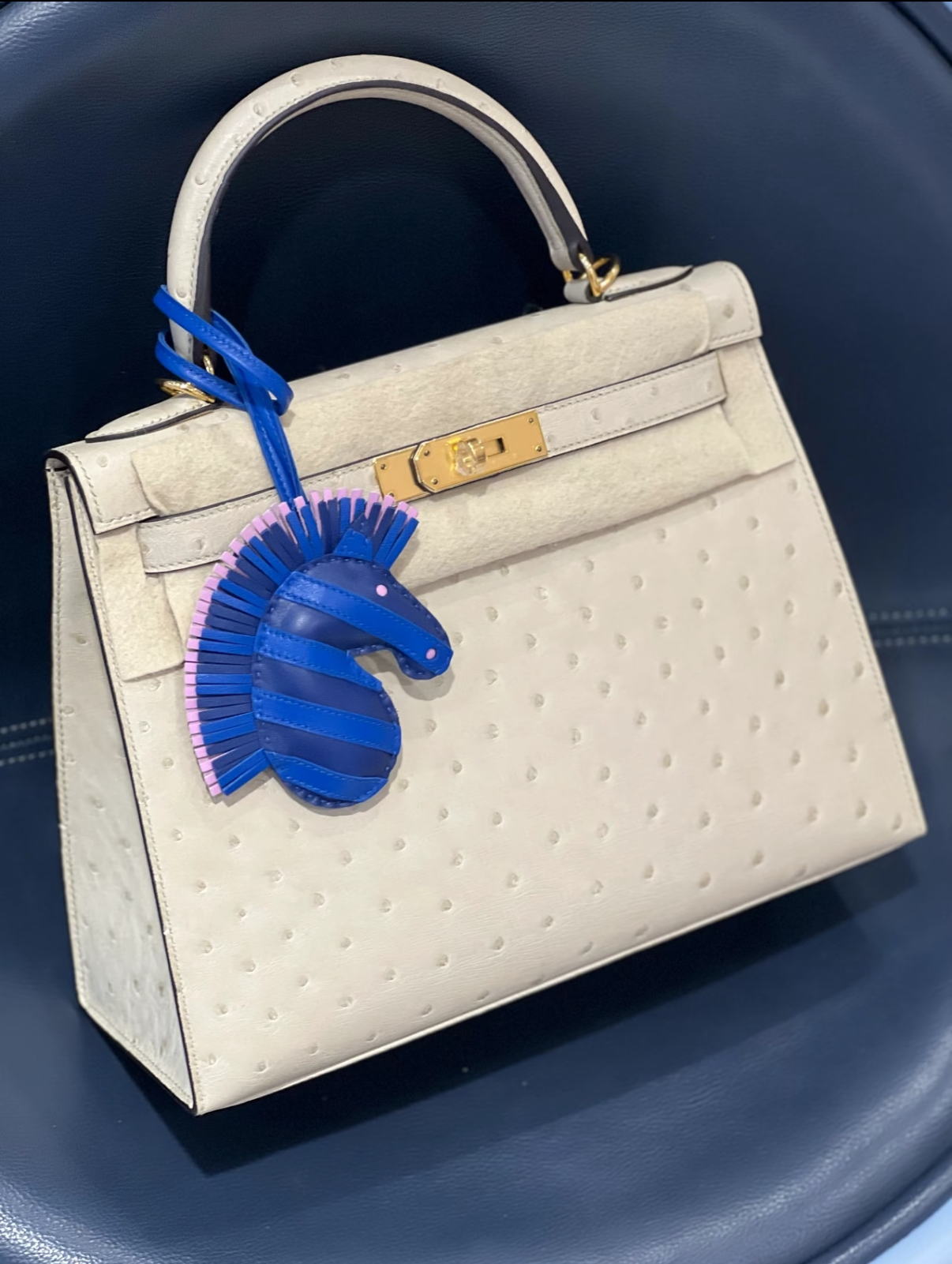 Kelly 25-28 Beige Ostrich Leather Gold Buckle Custom