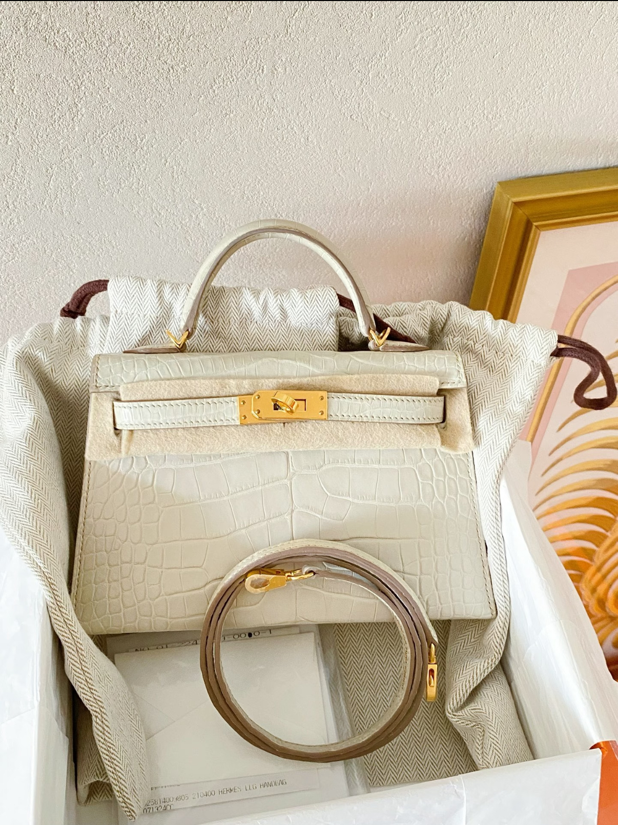 kelly mini 2 generation glacier white matte crocodile skin