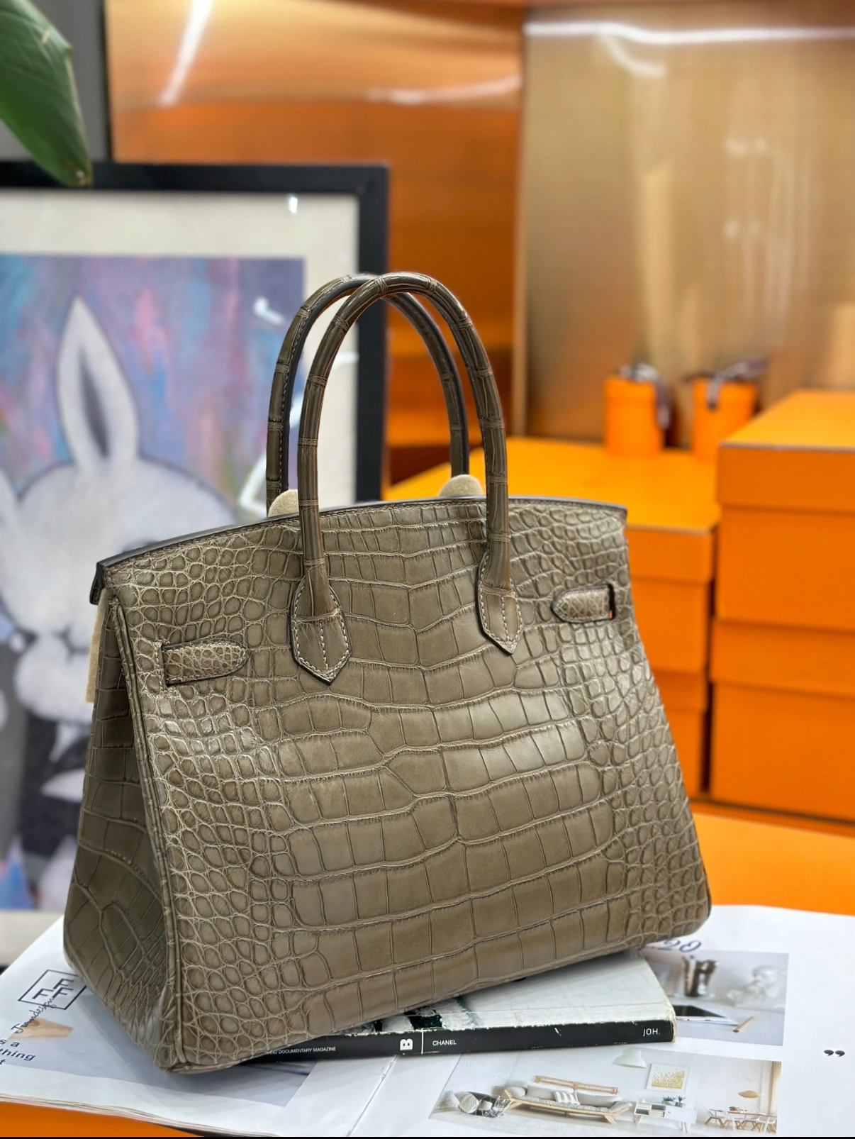 Birkin 25-35 Custom Elephant Grey Crocodile Leather