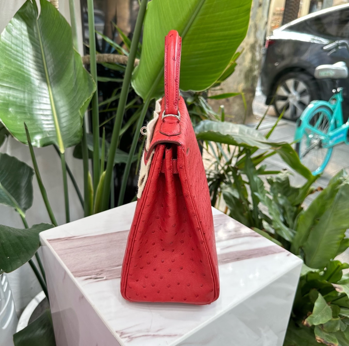 Strawberry Red Kelly 28 Ostrich Leather Gold Buckle Customizable