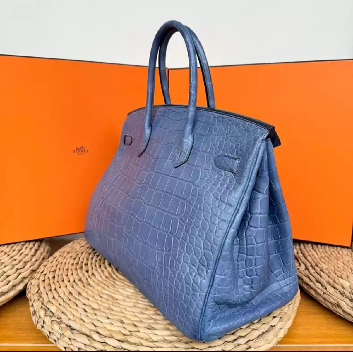 Birkin 25-30 Misty Blue Crocodile Leather