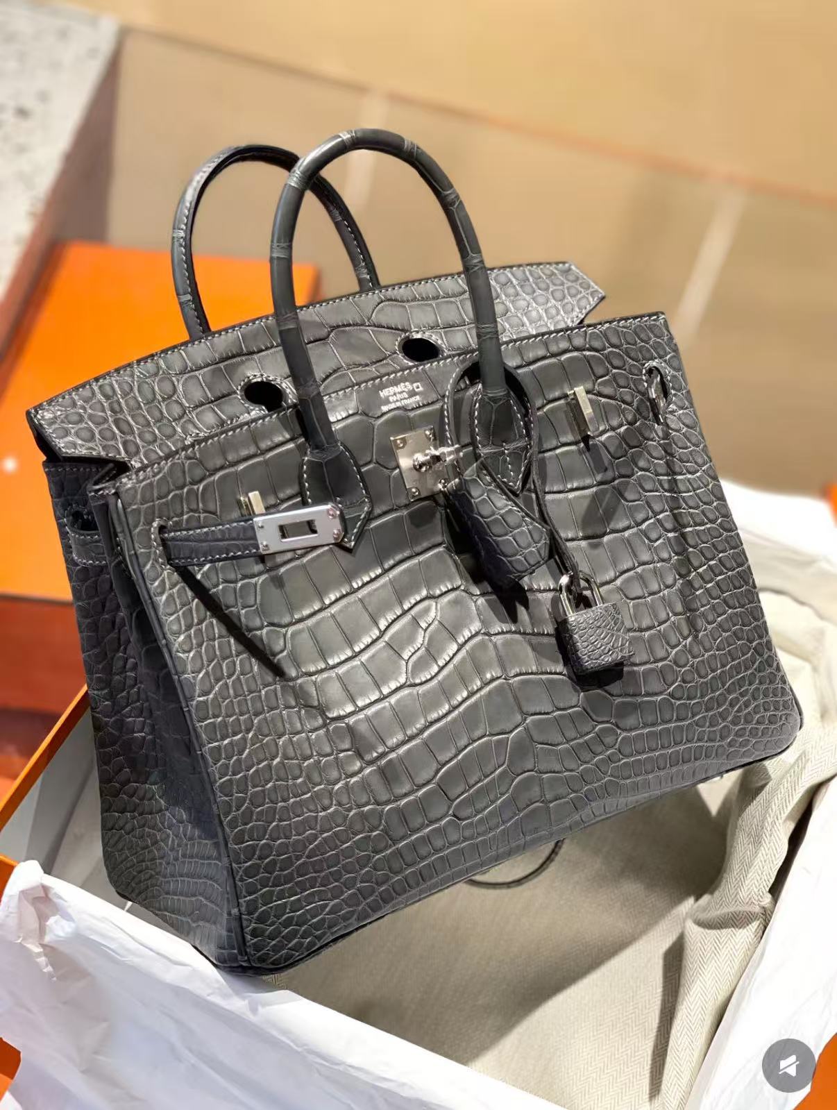 Birkin 25-30 Black Matte Crocodile Leather Custom