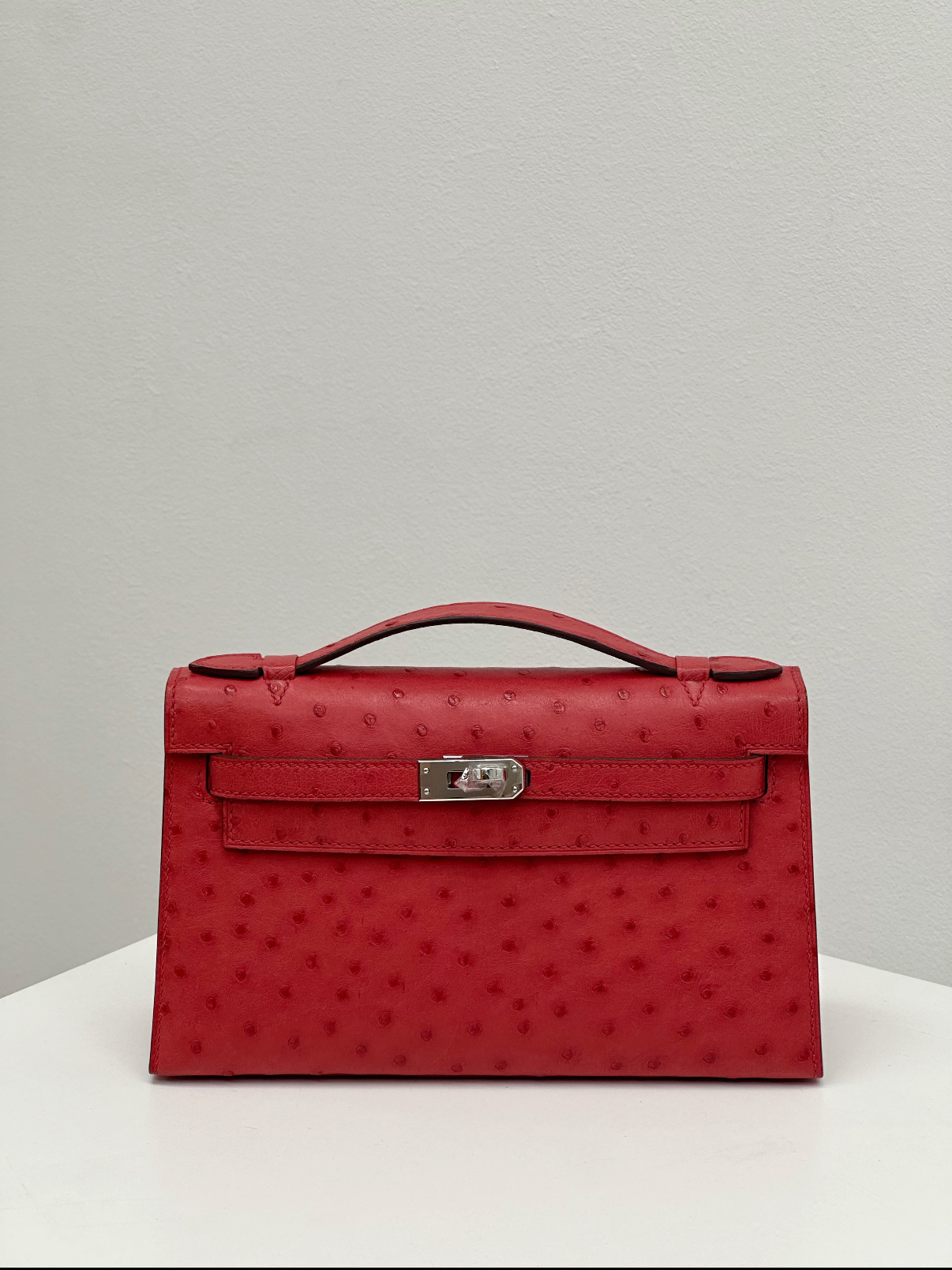 Kelly I 19 Azalea Red Ostrich Leather Custom