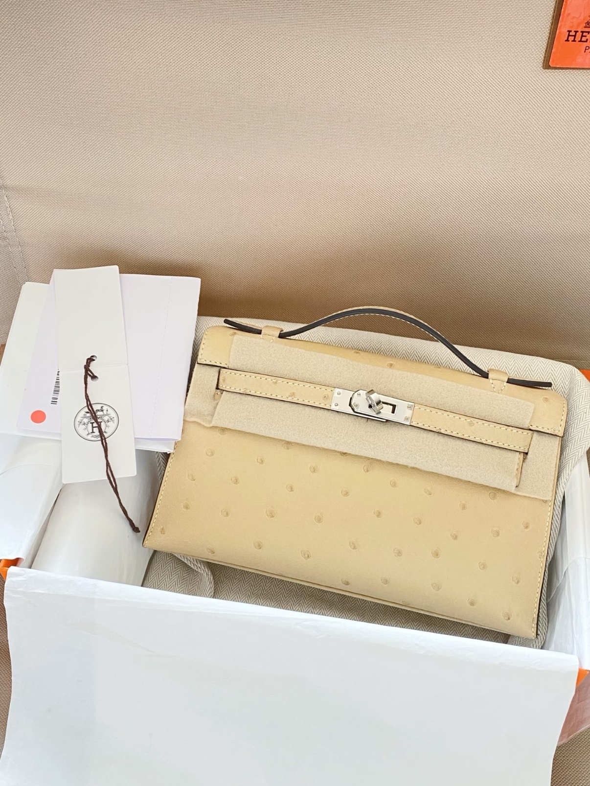 mini Kelly 19cm trench coat gray ostrich leather Customized