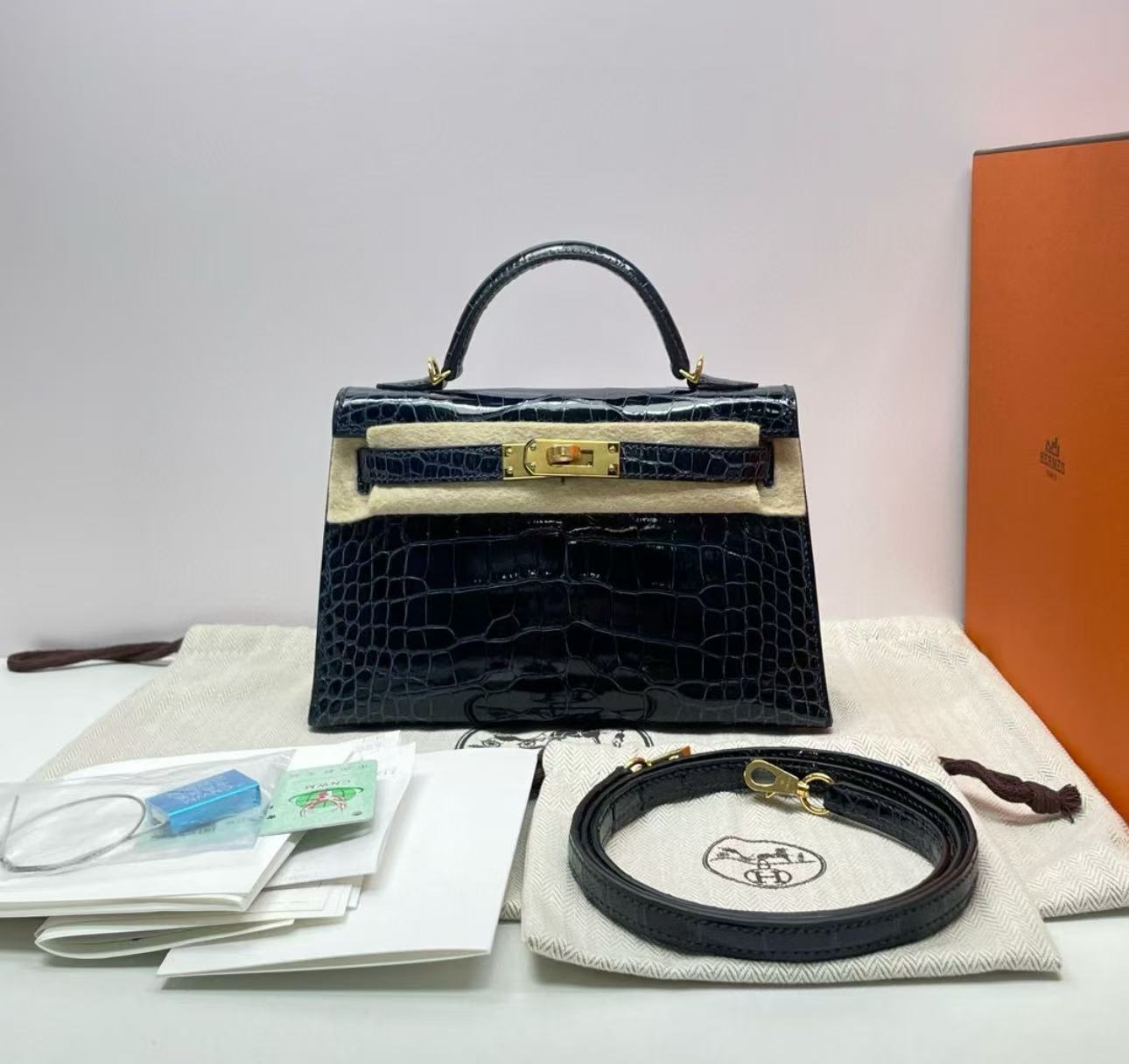 Kelly  Mini 19 American alligator skin crocodile skin