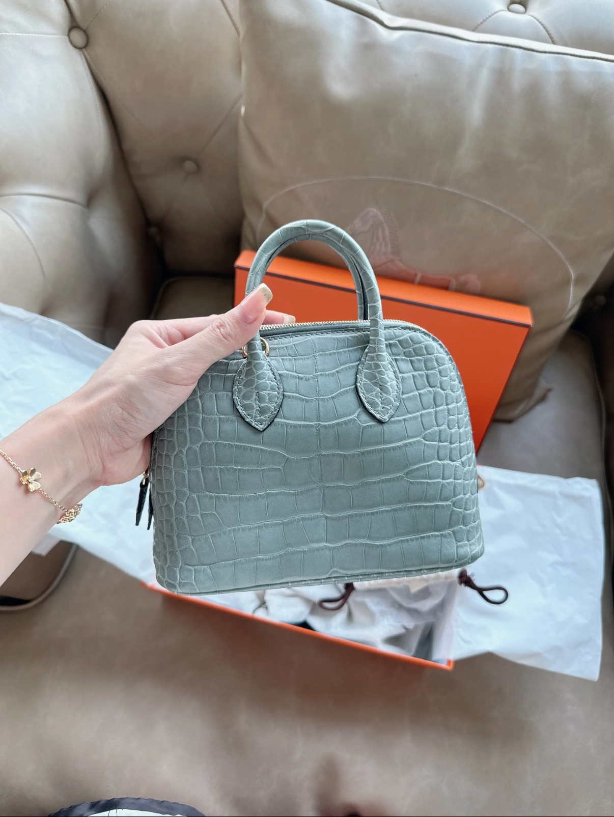 Bolide Mini 18CM Matte crocodile leather Crystal Gray