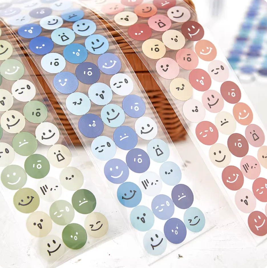 Kawaii Round Face Stickers - Cute Emoji Smile Labels for Journal, Planner & Kids Rewards