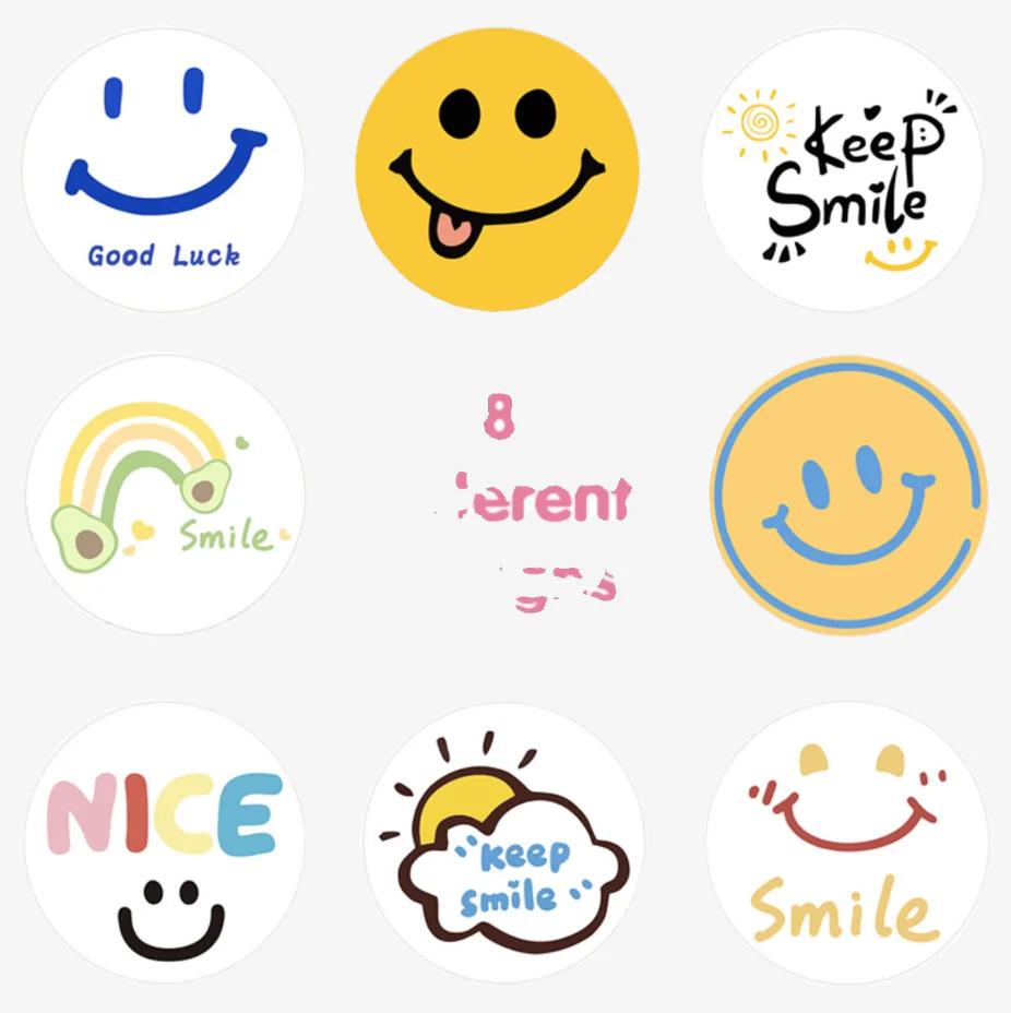 Cartoon Face Sticker Roll - Kawaii Smile Labels for Gift Wrap, Bakery & Takeout Packaging