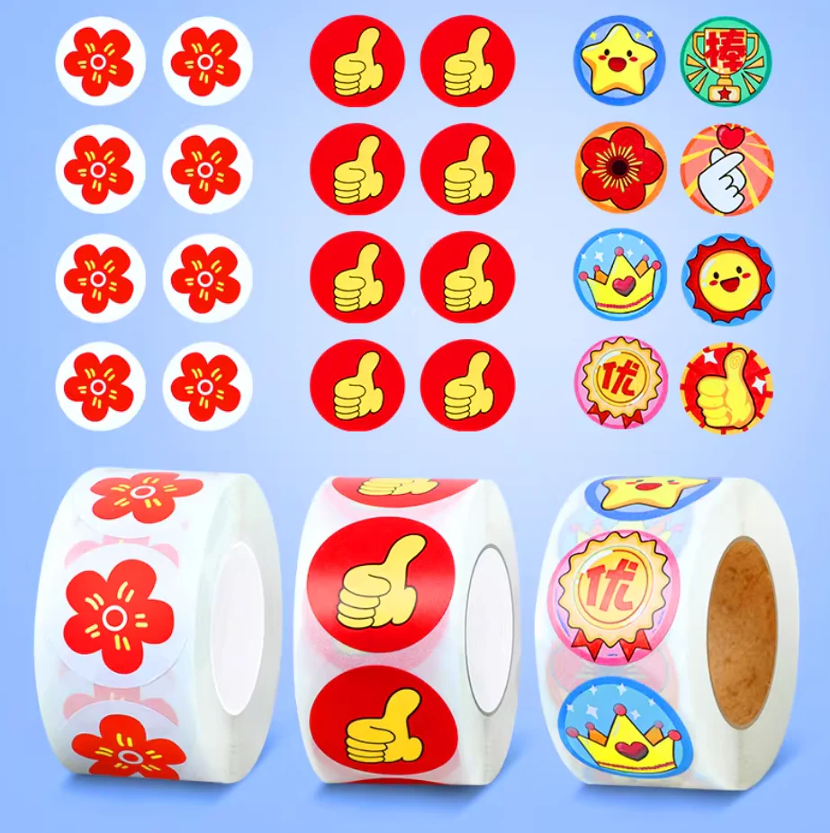 Teacher Reward Sticker Set - Red Flower, Thumbs Up & Star Labels for Student Recognition, Classroom Motivation