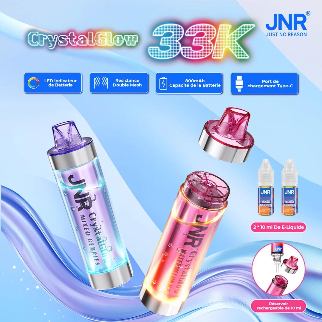 JNR Crystal Glow 33K Puffs - Kit Pod Remplissable et Rechargeable